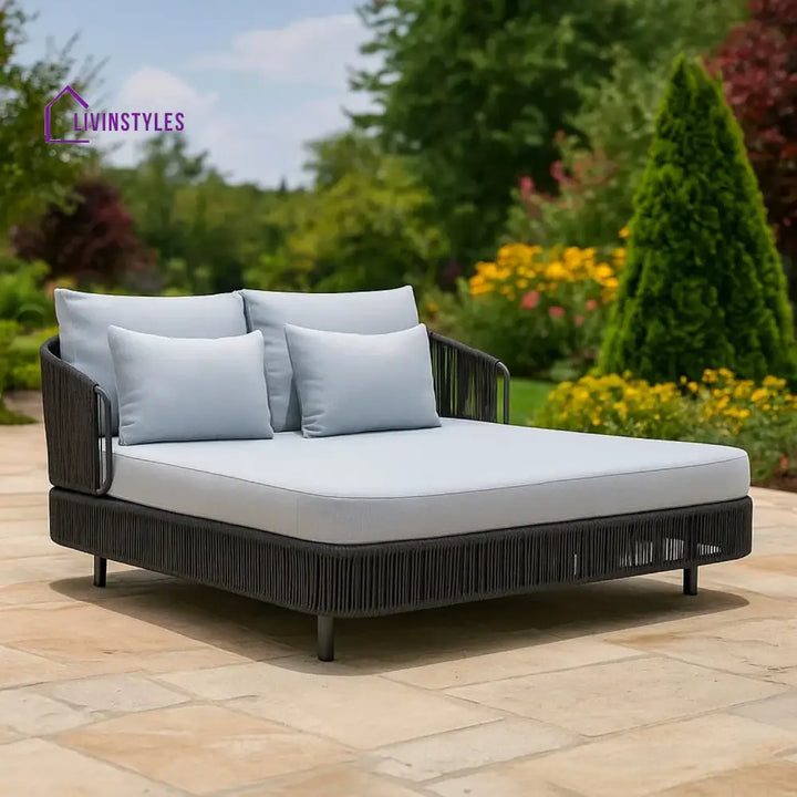 Elvira Outdoor Grey Rope Patio Daybed with Comfortable White Cushion - Daybed