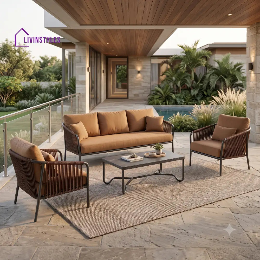 Elzbieta Premium MS Frame with Powder Coated Outdoor Sofa Set with Weather Proof Fabric