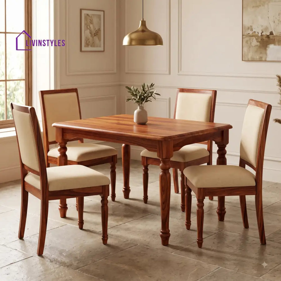 Emanuel Premium Solid Wood 4 Seater Dining Table Set