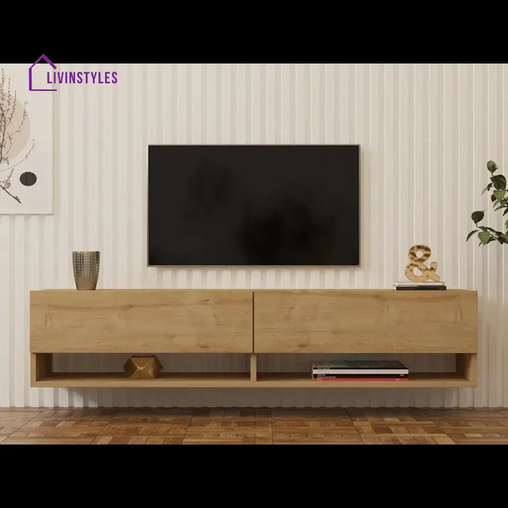 Ember Wall Mounted Wooden Finish Tv Unit Stand for Living Room