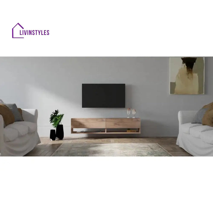 Ember Wall Mounted Wooden Finish Tv Unit Stand for Living Room