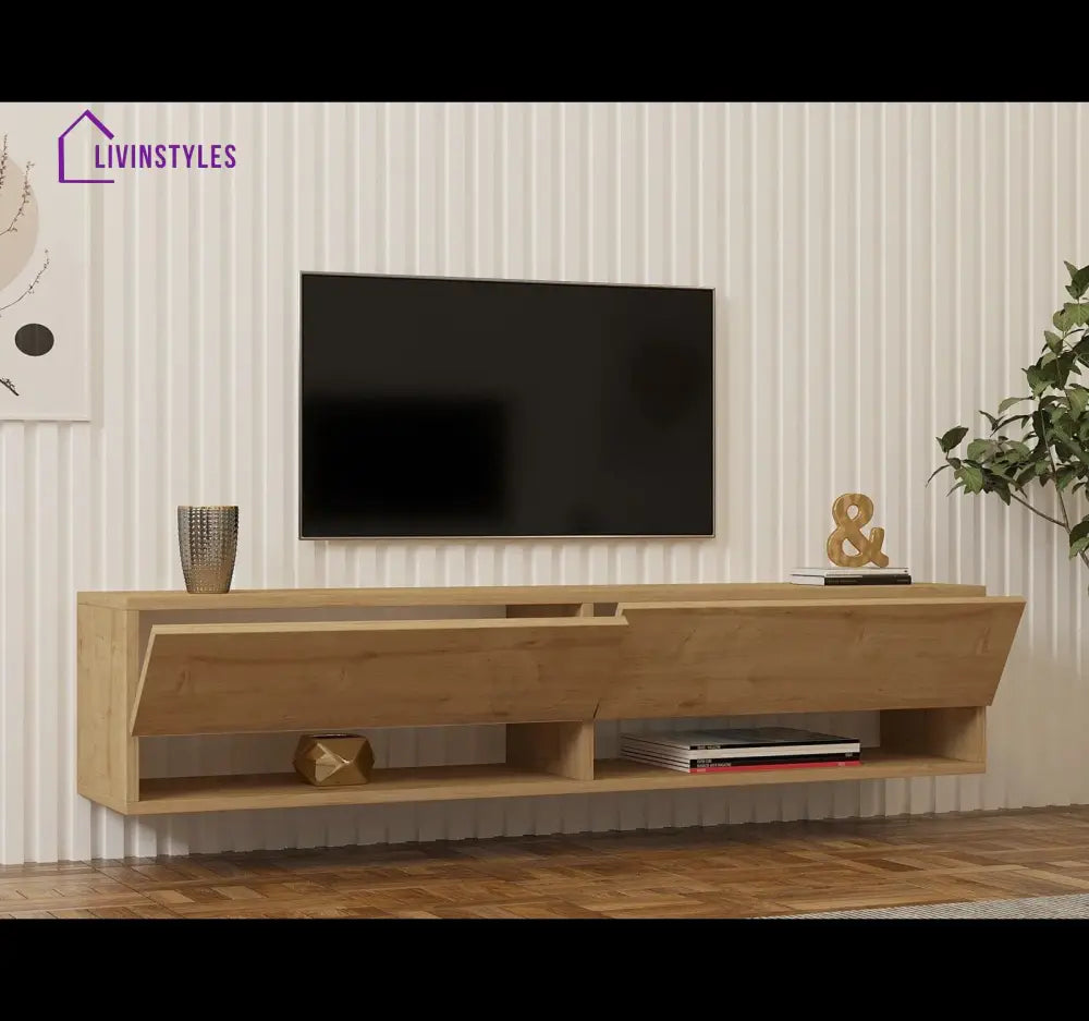 Ember Wall Mounted Wooden Finish Tv Unit Stand for Living Room
