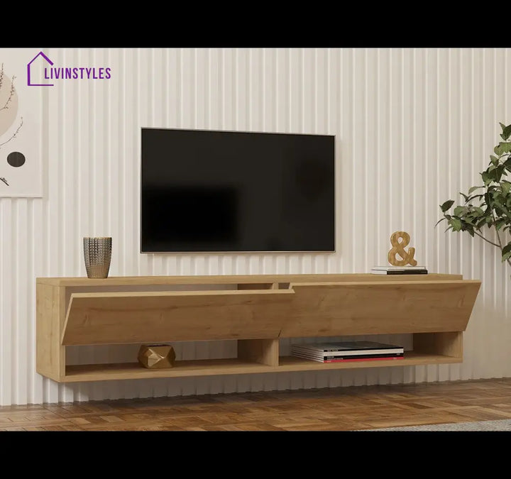 Ember Wall Mounted Wooden Finish Tv Unit Stand for Living Room