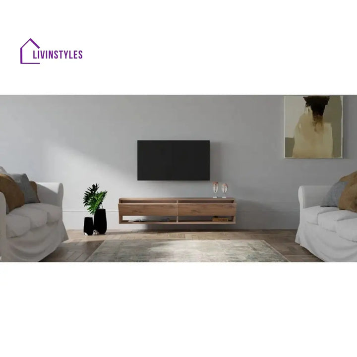 Ember Wall Mounted Wooden Finish Tv Unit Stand for Living Room