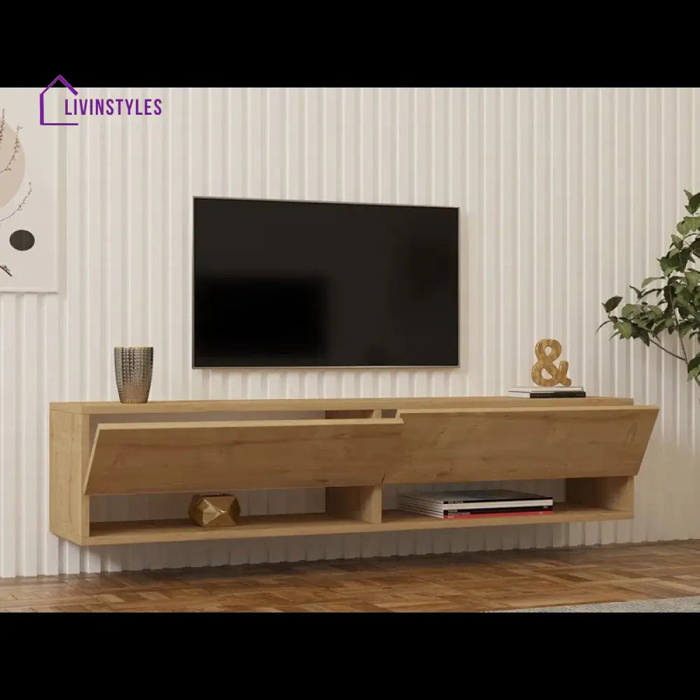Ember Wall Mounted Wooden Finish Tv Unit Stand for Living Room