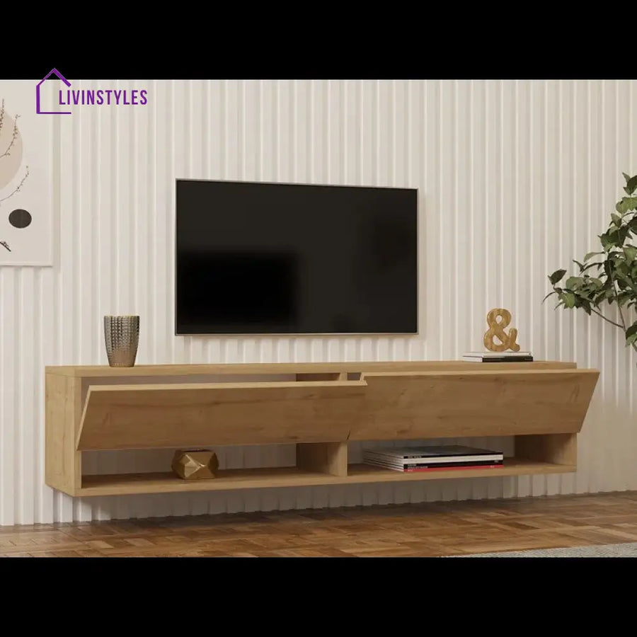 Ember Wall Mounted Wooden Finish Tv Unit Stand for Living Room