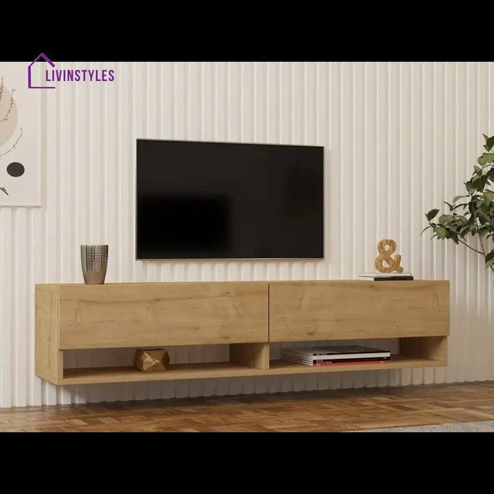Ember Wall Mounted Wooden Finish Tv Unit Stand for Living Room