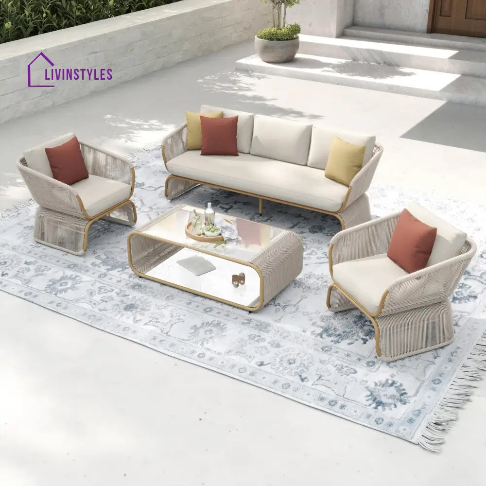 Emidio Outdoor Sofa Set 3 Seater 2 Single seater and 1 Center Table Braided & Rope - Grey - Sofa Sets