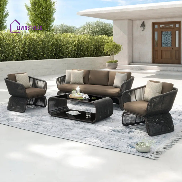 Emidio Outdoor Sofa Set 3 Seater 2 Single seater and 1 Center Table Braided & Rope - Sofa Sets