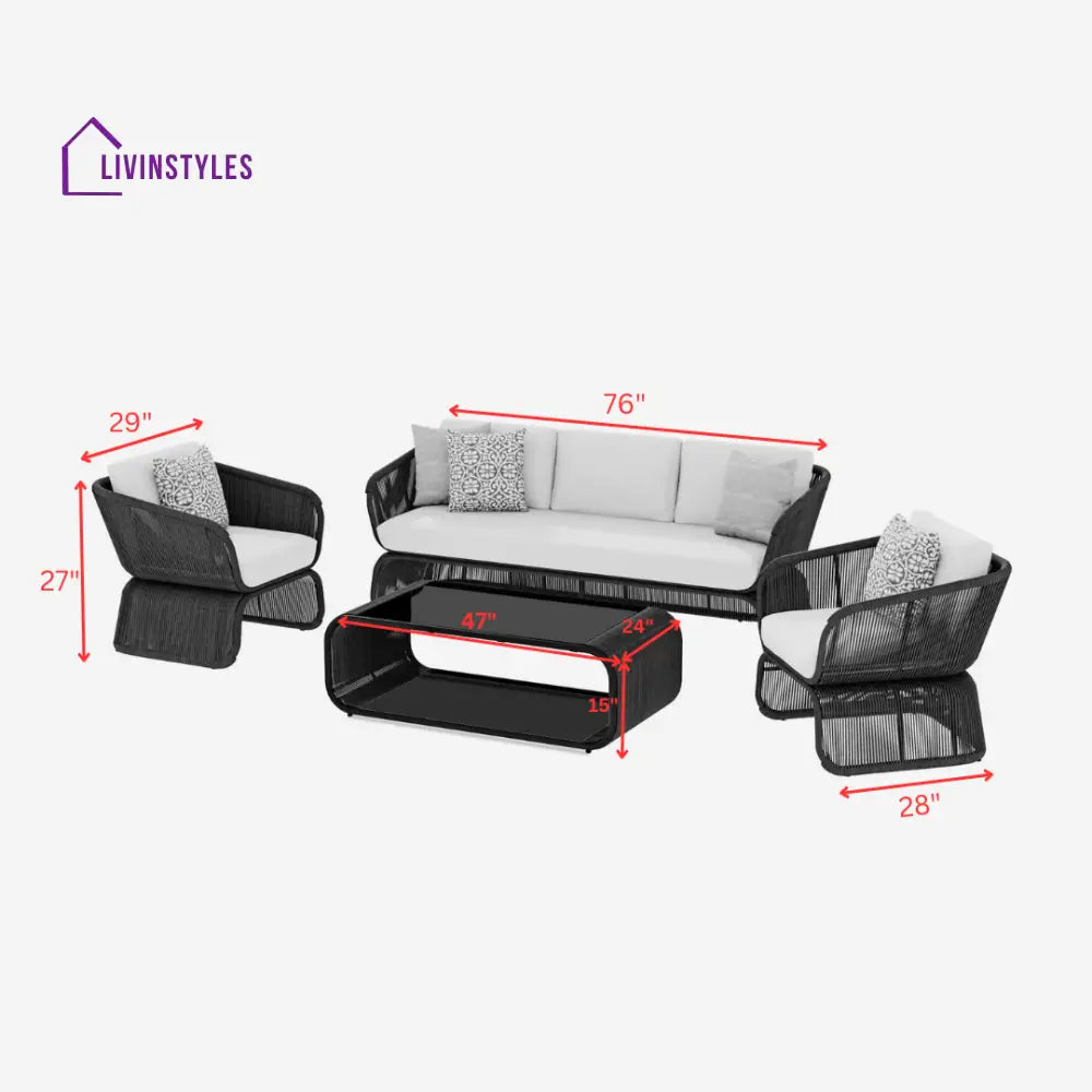 Emidio Outdoor Sofa Set 3 Seater 2 Single seater and 1 Center Table Braided & Rope - Sofa Sets