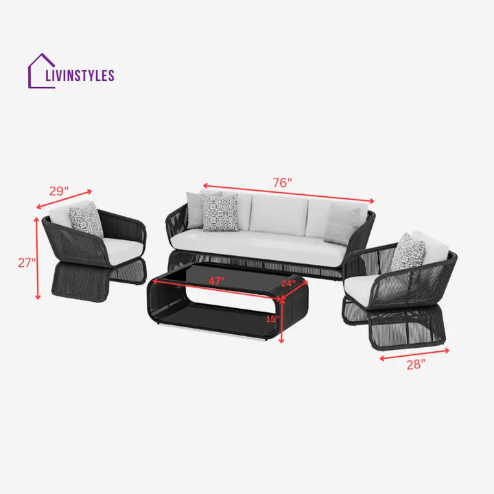 Emidio Outdoor Sofa Set 3 Seater 2 Single seater and 1 Center Table Braided & Rope - Sofa Sets