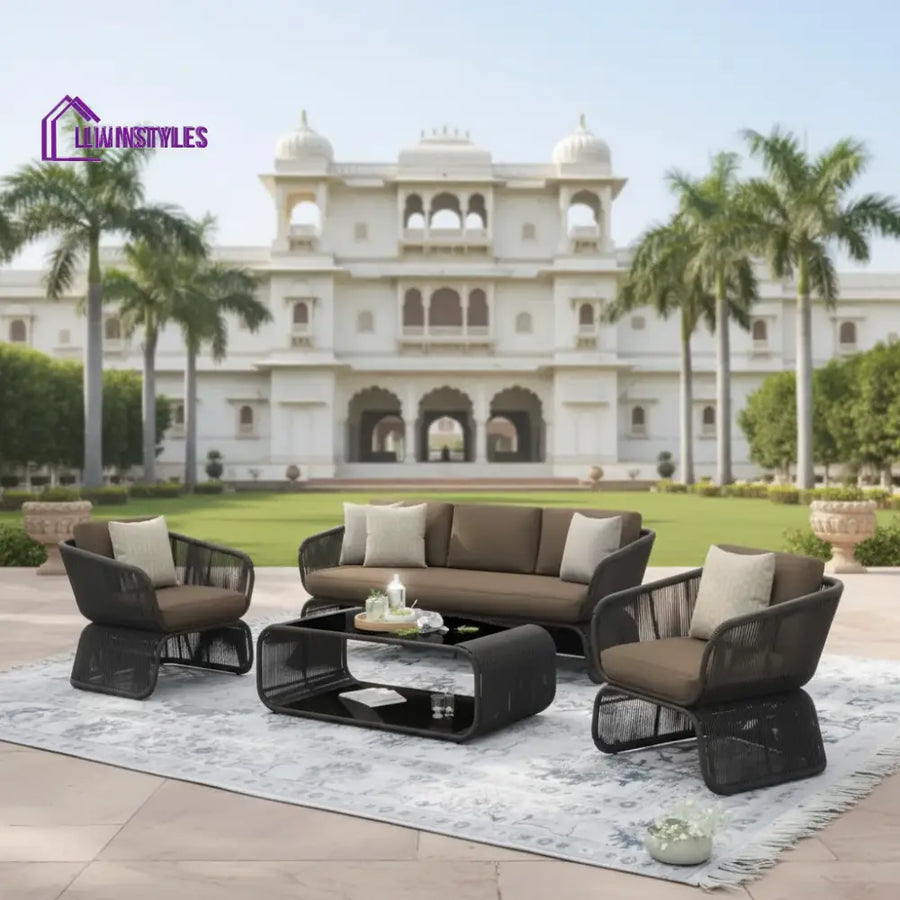 Emidio Outdoor Sofa Set 3 Seater 2 Single seater and 1 Center Table Braided & Rope - Sofa Sets