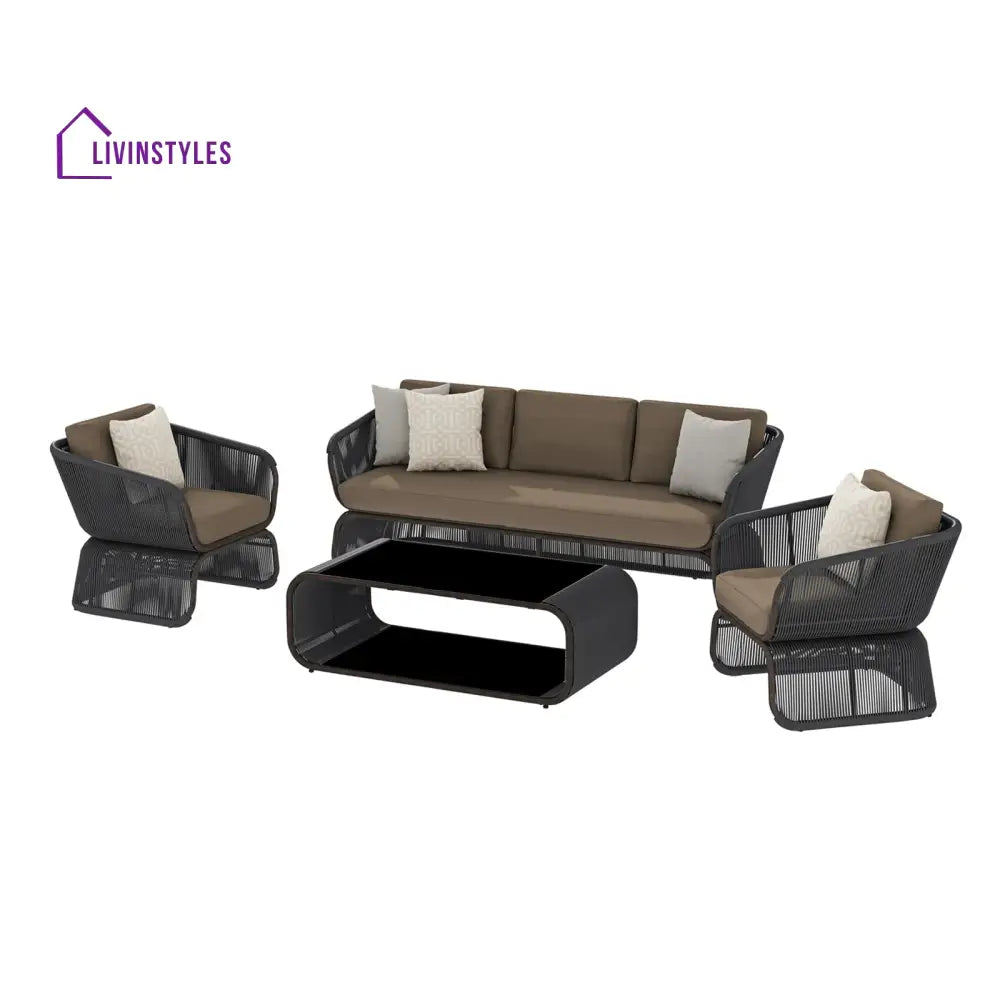 Emidio Outdoor Sofa Set 3 Seater 2 Single seater and 1 Center Table Braided & Rope - Sofa Sets