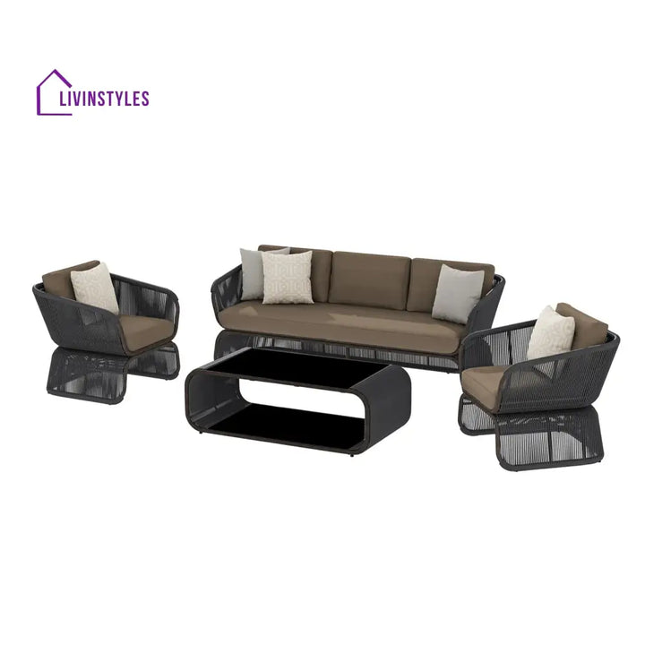 Emidio Outdoor Sofa Set 3 Seater 2 Single seater and 1 Center Table Braided & Rope - Sofa Sets