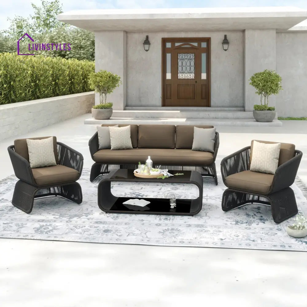 Emidio Outdoor Sofa Set 3 Seater 2 Single seater and 1 Center Table Braided & Rope - Sofa Sets