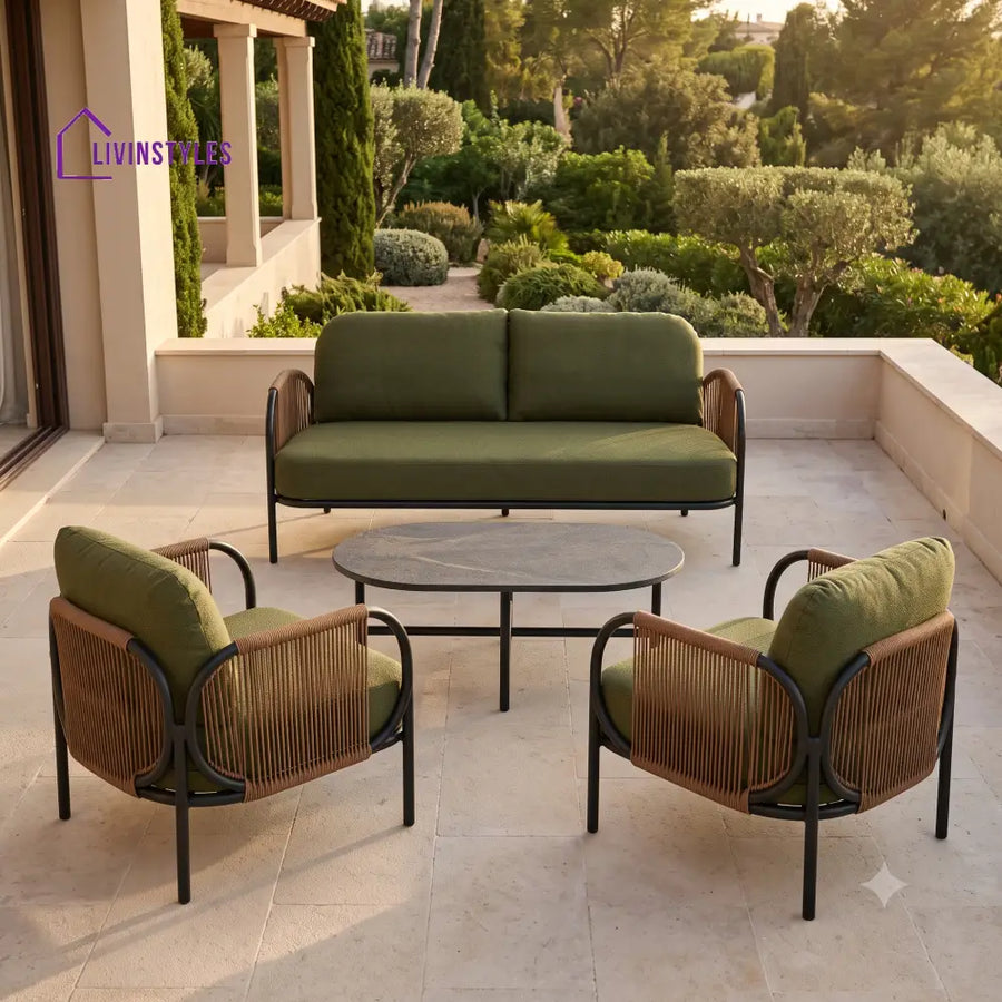 Emil Premium MS Frame with Powder Coated Outdoor Sofa Set with Weather Proof Fabric
