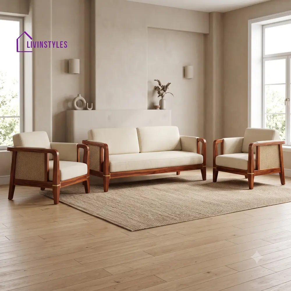 Emile Premium Wooden Sofa Set for Living Room | 3 + 1 + 1 Seater Sheesham Wood Sofa Set