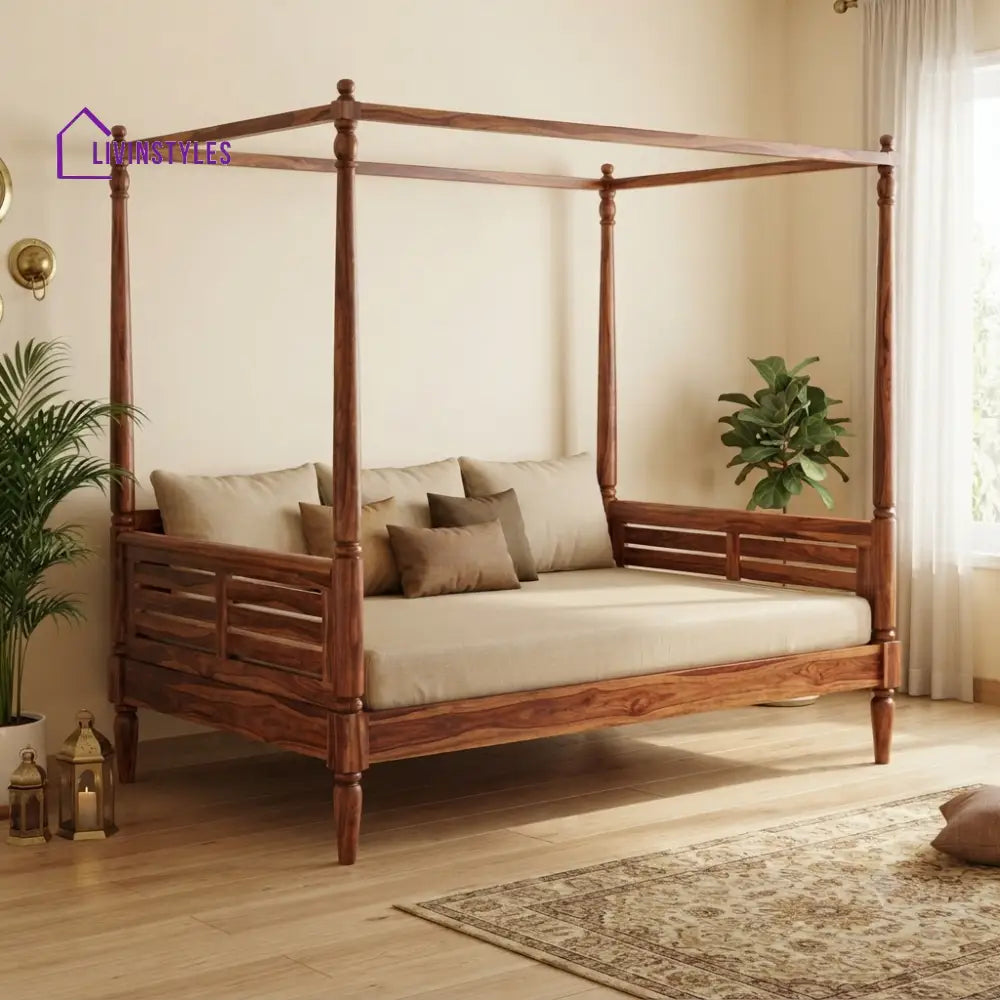 Émile Wooden Divan Bed for Living Room | Solid Sheesham Wood