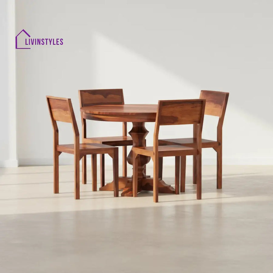 Emilia Sheesham Wood round dining table set HONEY / 4 SEATER