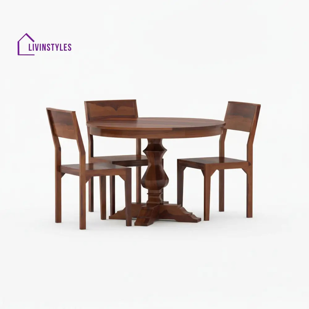Emilia Sheesham Wood round dining table set WALNUT / 4 SEATER