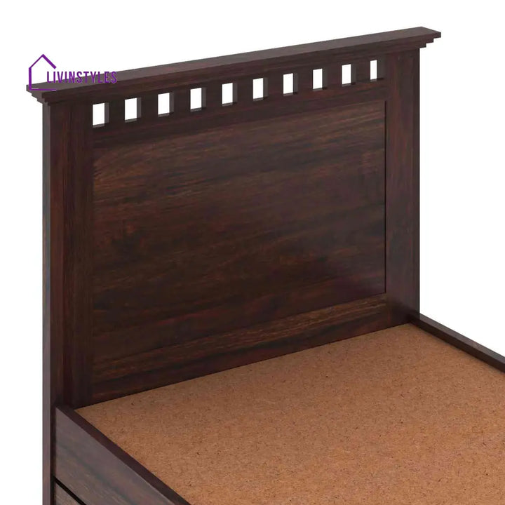 Emilia Solid Sheesham Wood Single Bed With Two Drawers (Walnut Finish) Bed