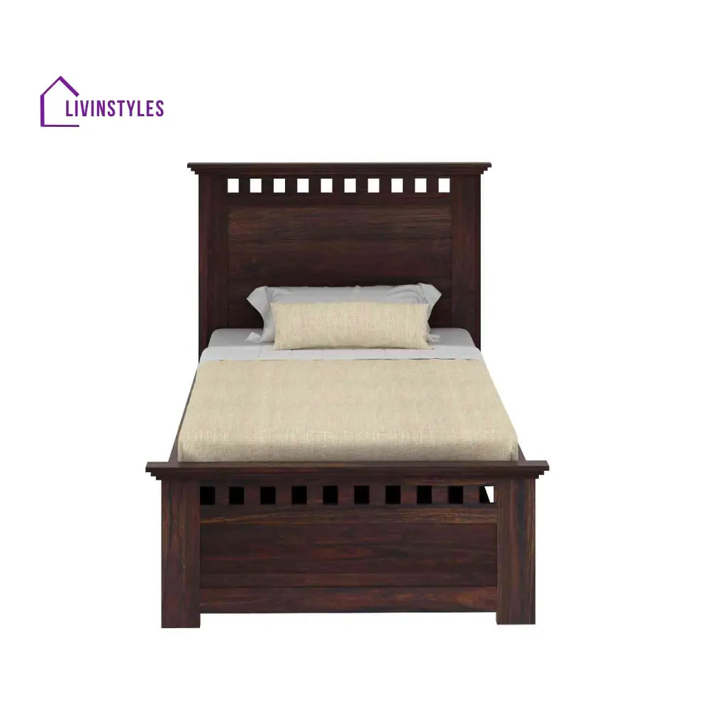 Emilia Solid Sheesham Wood Single Bed With Two Drawers (Walnut Finish) Bed
