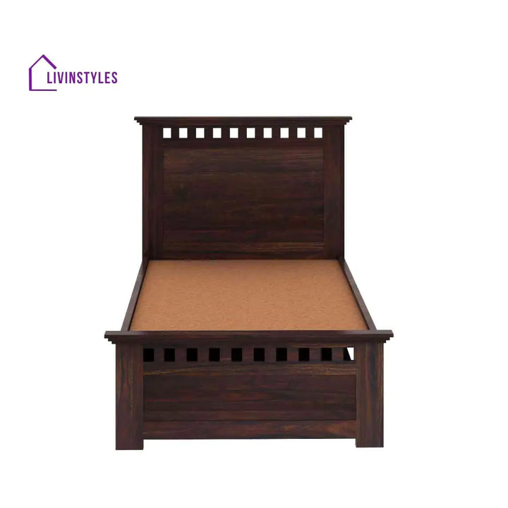 Emilia Solid Sheesham Wood Single Bed With Two Drawers (Walnut Finish) Bed