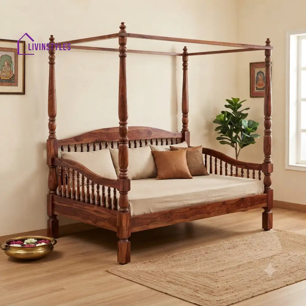Émilie Wooden Divan Bed for Living Room | Solid Sheesham Wood