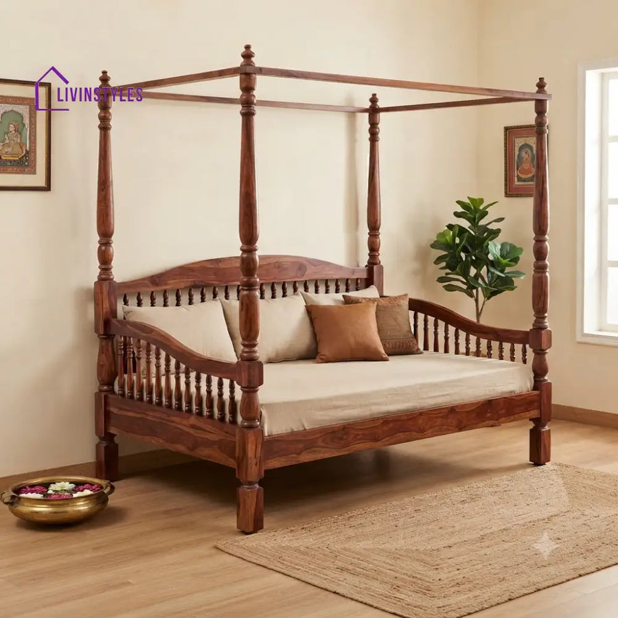 Émilie Wooden Divan Bed for Living Room | Solid Sheesham Wood