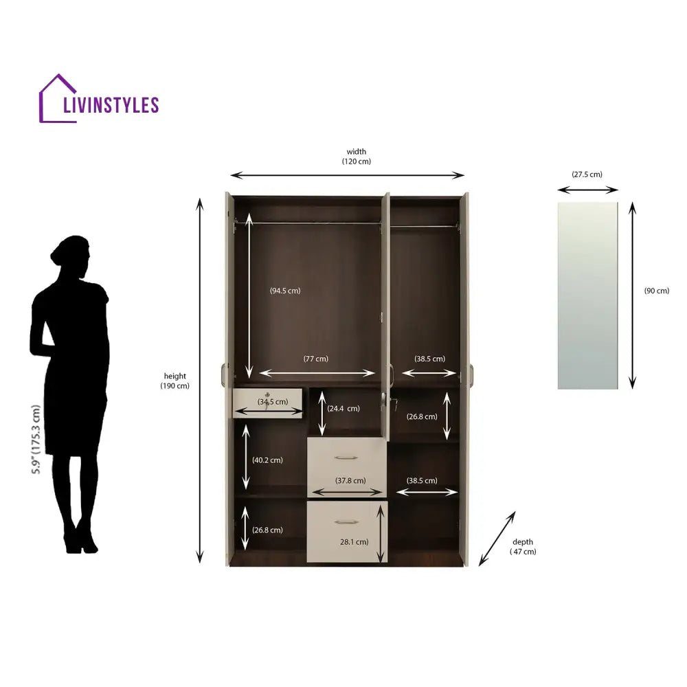 Artem 3 Door Mirror Wardrobe (Walnut / White) Home Furniture