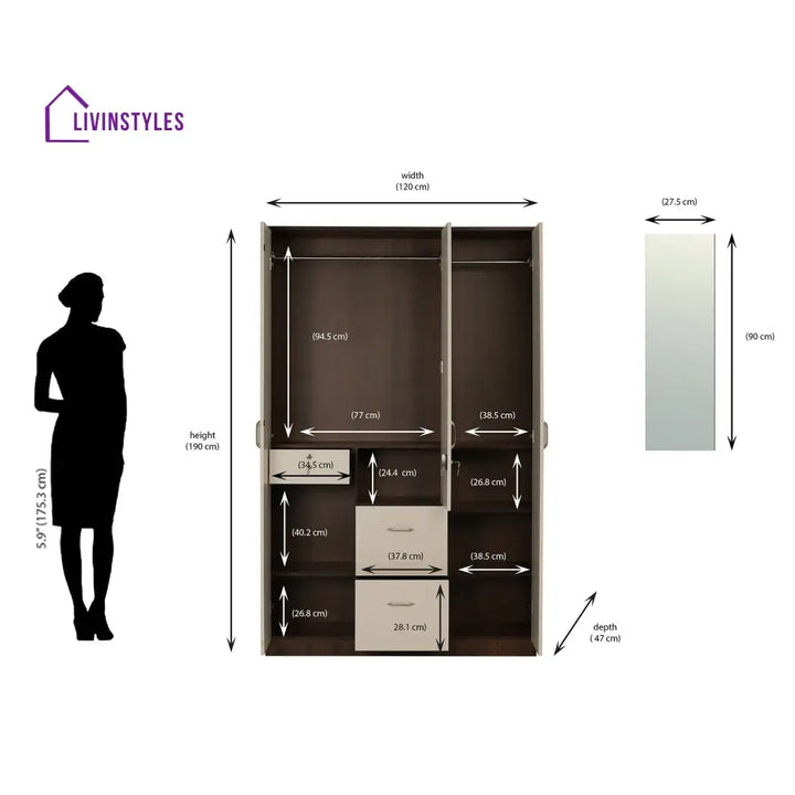 Artem 3 Door Mirror Wardrobe (Walnut / White) Home Furniture