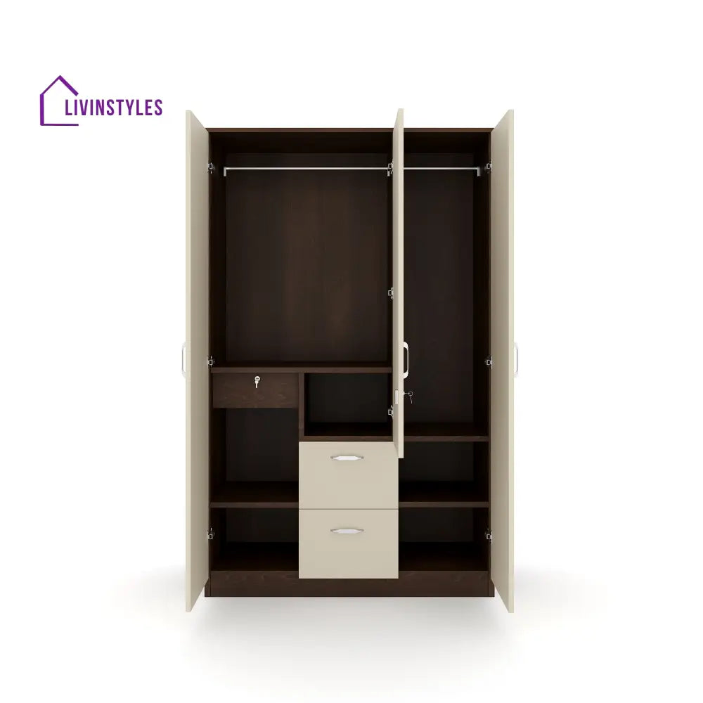 Artem 3 Door Mirror Wardrobe (Walnut / White) Home Furniture