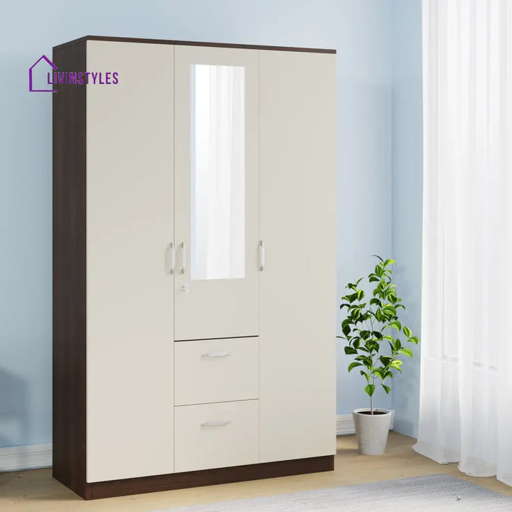 Artem 3 Door Mirror Wardrobe (Walnut / White) Home Furniture