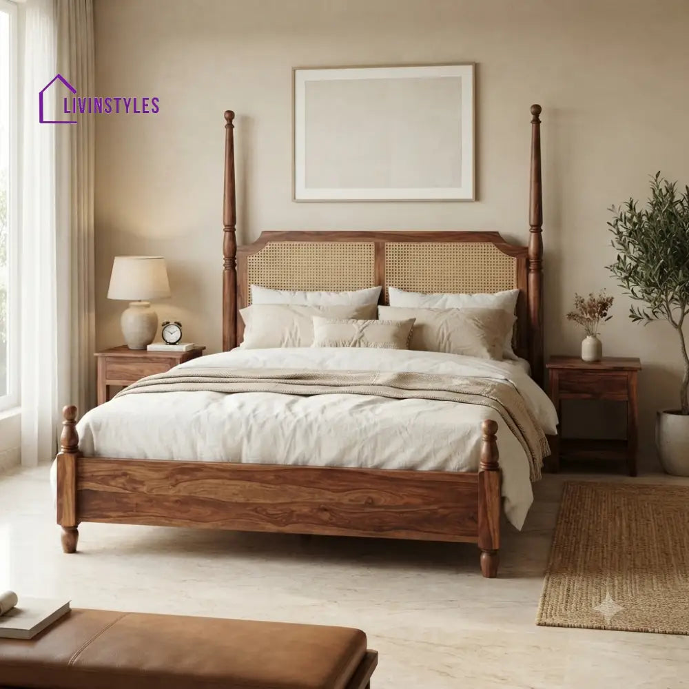 Emily Solid Sheesham Wood Poster Bed Without Storage