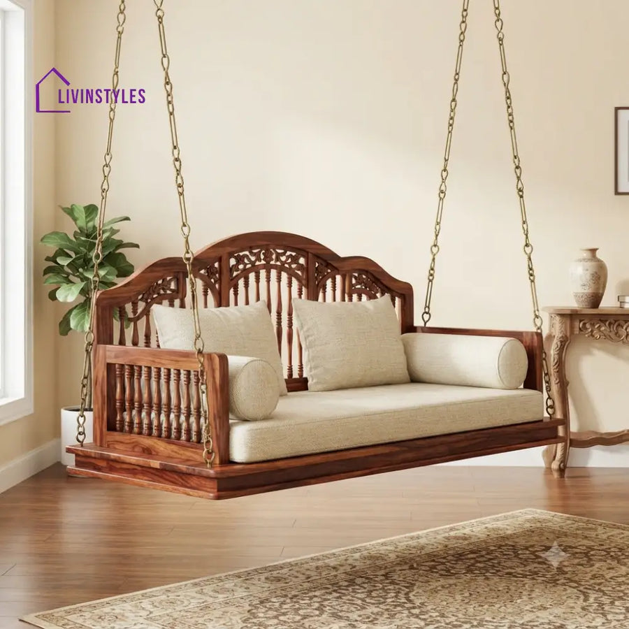 Emma 2 Seater Wooden Swing for Home | Wooden Jhula for home