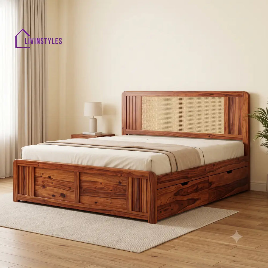 Emma Premium Wooden Bed with Drawer Storage | King Size Bed & Queen Size Bed Online