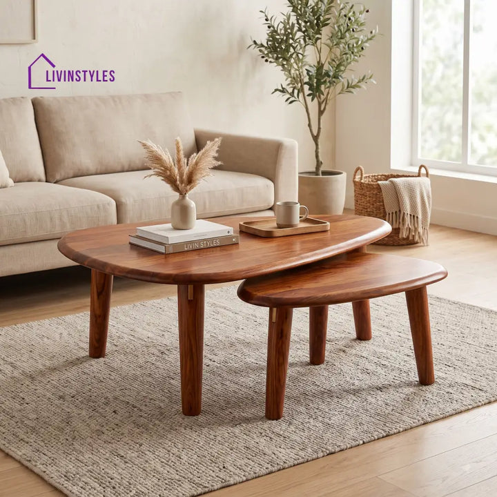 Emma Sheesham Wood Coffee Table Set | Wooden Nesting Tables