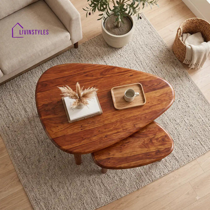 Emma Sheesham Wood Coffee Table Set | Wooden Nesting Tables