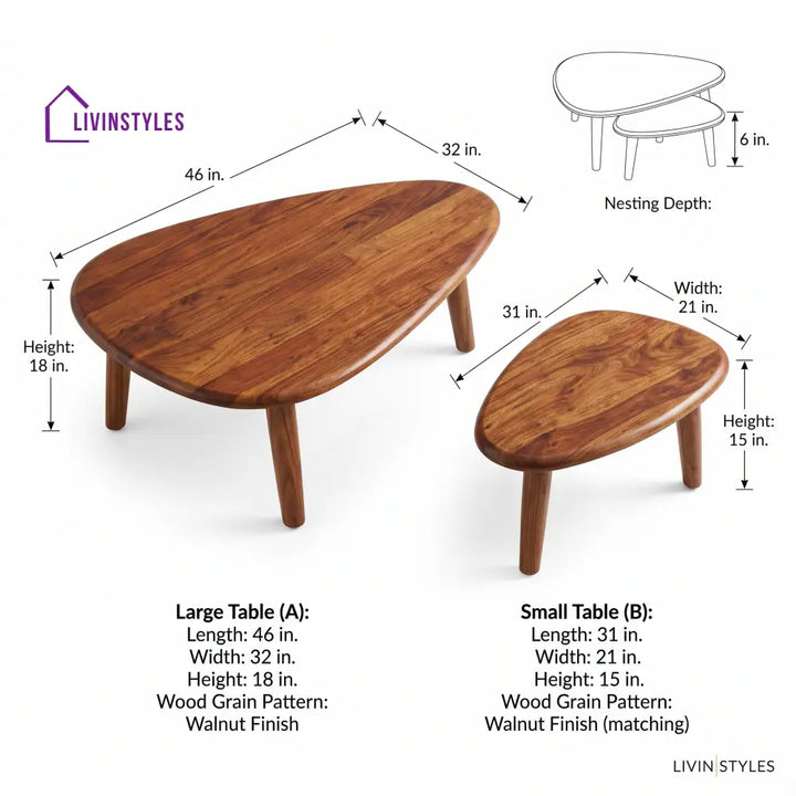 Emma Sheesham Wood Coffee Table Set | Wooden Nesting Tables