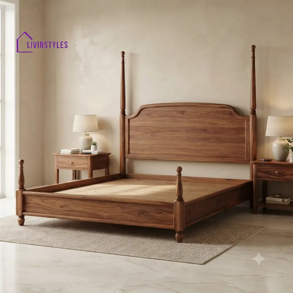 Emma Solid Sheesham Wood Poster Bed Without Storage