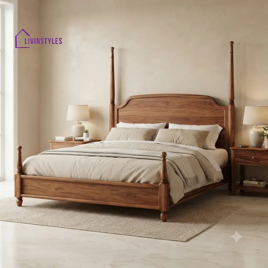 Emma Solid Sheesham Wood Poster Bed Without Storage