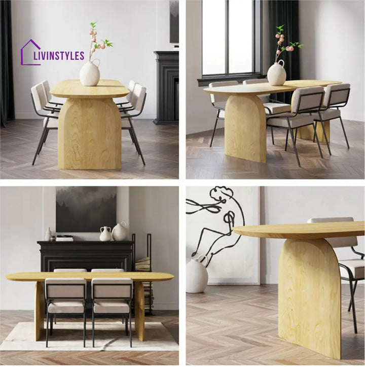 Solid Wood Top & Pedestals Dining Table NATURAL / S Size:59.1’’L x 27.6’’W x 29.5’’H (1500mmL x 700mmW x 750mmH) Tables