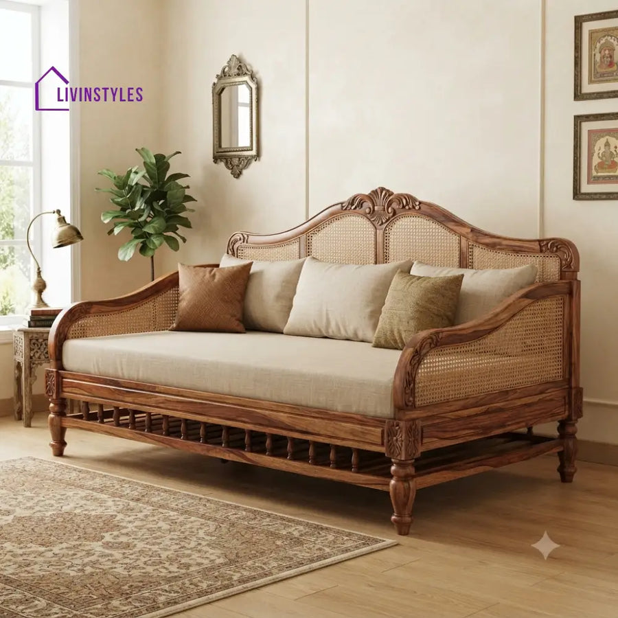 Emma Wooden Divan Bed for Living Room | Solid Sheesham Wood