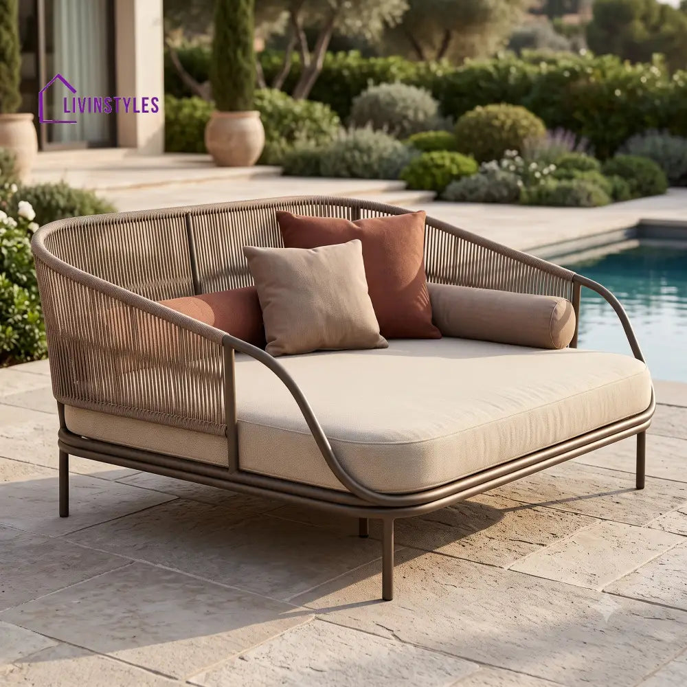 Emmanuelle Premium Outdoor Day Bed in Metal Frame with Powder Coated & Rope