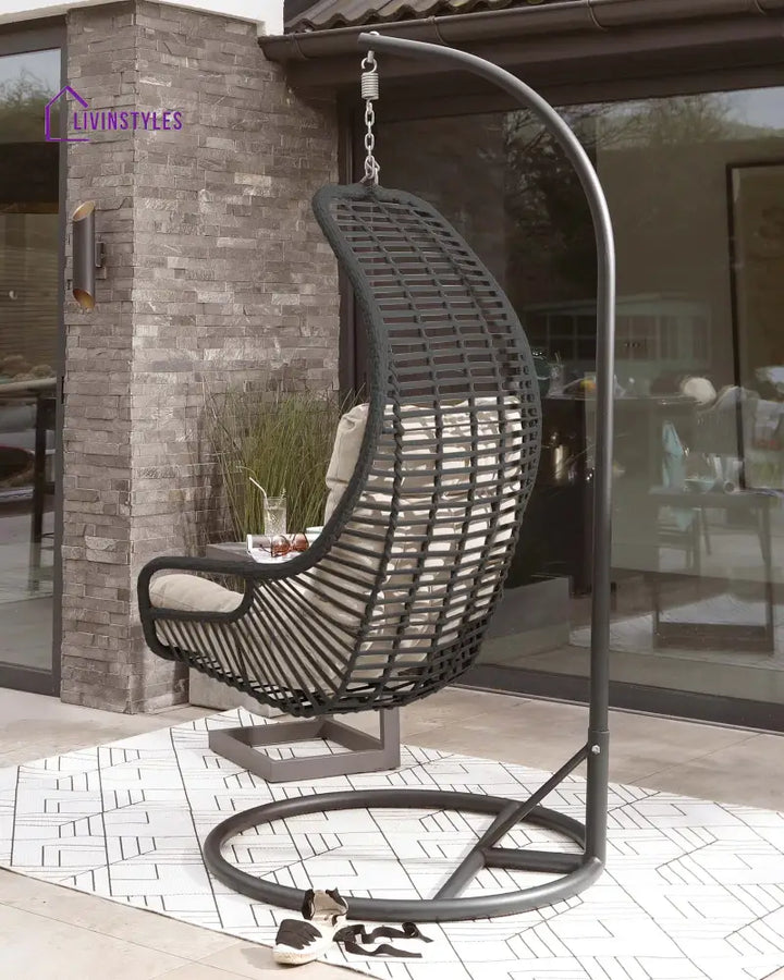 Emondo Single Seater Hanging Swing With Stand For Balcony Garden Swing (Dark Brown) - Swings
