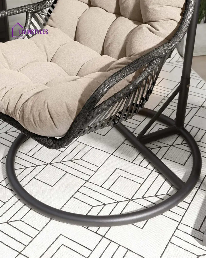 Emondo Single Seater Hanging Swing With Stand For Balcony Garden Swing (Dark Brown) - Swings