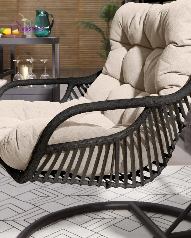 Emondo Single Seater Hanging Swing With Stand For Balcony Garden Swing (Dark Brown) - Swings
