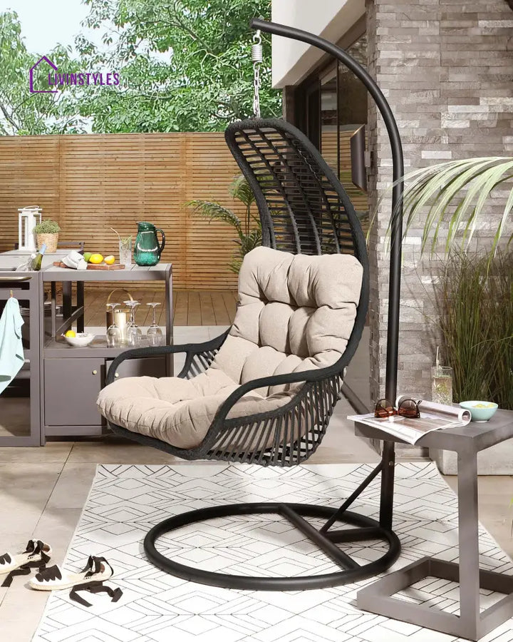 Emondo Single Seater Hanging Swing With Stand For Balcony Garden Swing (Dark Brown) - Swings