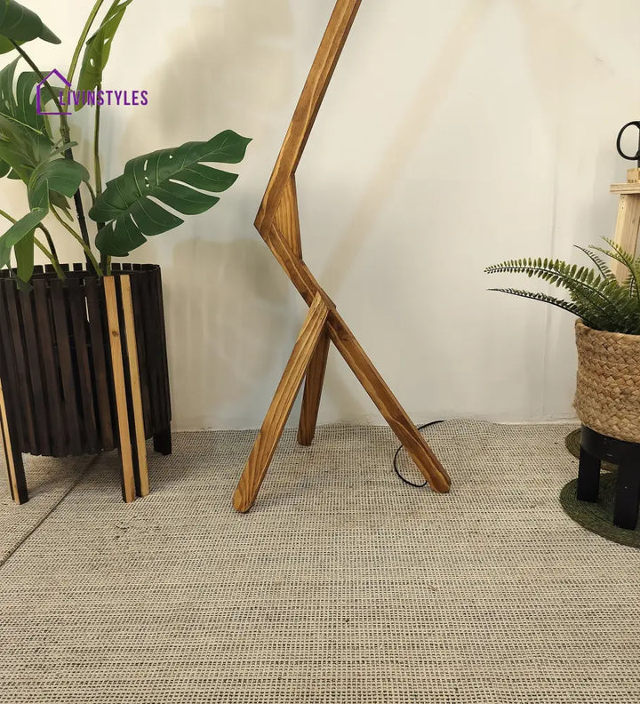 Emphasis Wooden Floor Lamp With Brown Base And Beige Fabric Lampshade Lamps