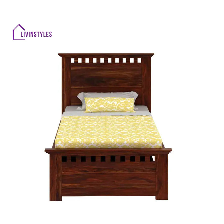 Encarna Solid Sheesham Wood Single Bed With Two Drawers (Natural Finish) Bed
